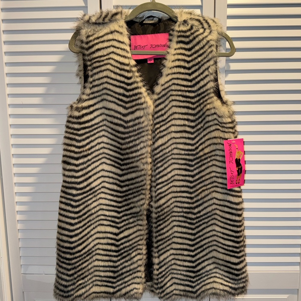 Betsey Johnson Black and White Faux Fur Vest